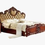 Royal Handcarved Wooden Bed / Luxury Tufted Leatherette King Bed with Carved Frame