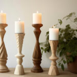 Handcrafted Wooden Candlestick Holders Set / Vintage Pillar Candle Stands (Set of 4)