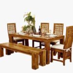 Rustic Solid Wood Dining Table Set with Bench