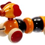 Handcrafted Wooden Dog Pull Toy / Segmented Animal Walking Toy with String