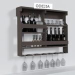 Handcrafted Wooden Wall-Mounted Bar Cabinet & Wine Rack with Glass Holder