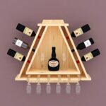 Handcrafted Wooden Triangular Wine Rack & Bar Shelf with Glass Holder