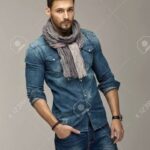 Men's Denim Shirt and Jeans Ensemble with Scarf
