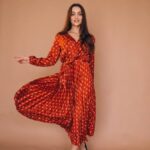 Women's Vibrant Red Long-Sleeve Wrap Maxi Dress