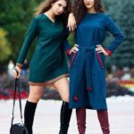 Women's Chic Long-Sleeve Dress and Tall Boot Ensemble
