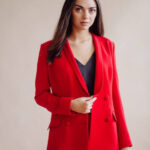 Women's Bold Red Tailored Pant Suit Set