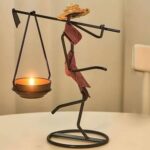 Handcrafted Metal Iron Village Lady Figurine Tea Light Candle Holder / Showpiece