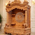 Handcrafted Wooden Home Temple / Mandir with Storage Cabinet