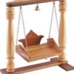 Handcrafted Wooden Temple Jhula / Laddu Gopal Swing with Chain and Bell