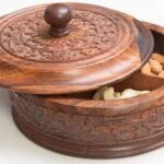 Handcrafted Wooden Dry Fruit Box / Spice Container with Carved Lid