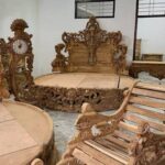 Heritage Carved Wooden Bed with Rocking Chair Suite