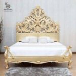 Gilded Baroque Crown Carved Golden Bed / Versailles Royal Gold Leaf Carved Bed