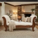 Victorian Scroll-Arm Carved Wooden Chaise Lounge