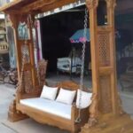 Handcrafted Grand Teak Wood Indoor Jhula / Luxury Carved Swing with Cushions