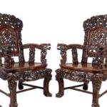 Handcarved Royal Wooden Armchairs (Pair) / Vintage Carved Throne Chairs