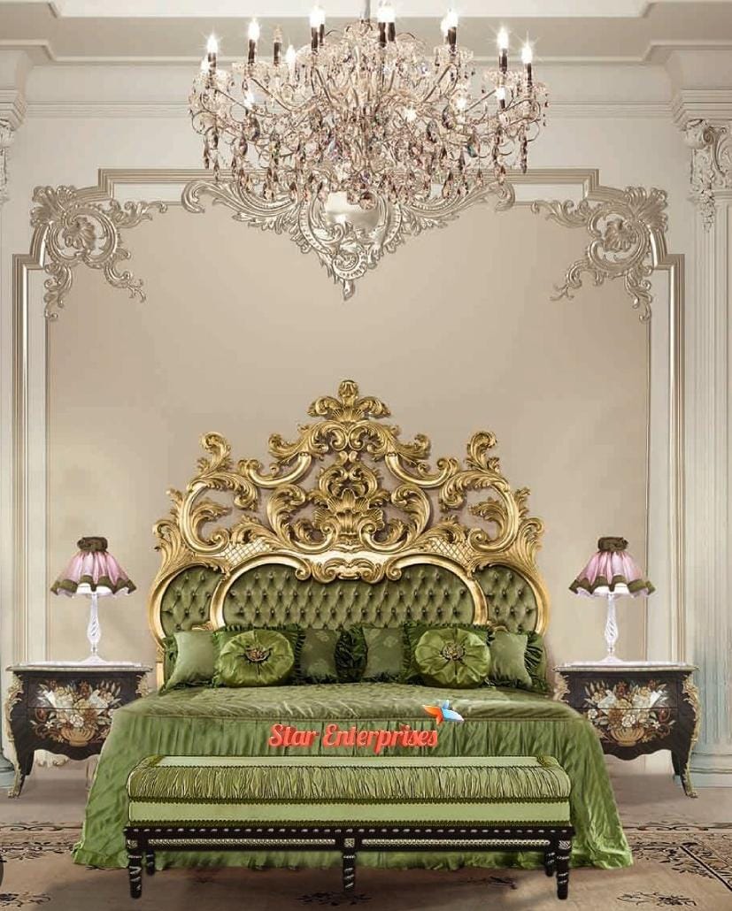 WhatsApp Image 2026-07-16 at 10.47.44 AM (1) Regal Emerald & Gold Gilded Carved Bed Suite / Versailles Imperial Green Velvet Royal Bed - Image 1