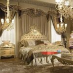Versailles Grand Palace Canopy Bed Set / Emperor Velvet Upholstered Royal Bed