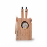 Wooden Pen Stand with Clock