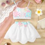 Girls White Top and Skirt Set