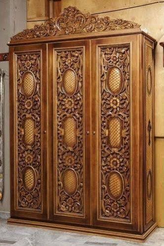 Royal Hand-Carved Solid Wood Antique Wardrobe / Designer Almirah