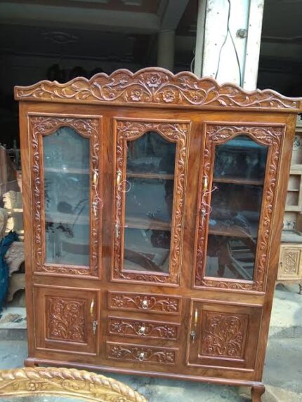 Classic Wooden Glass-Door Display Cabinet & Crockery Unit