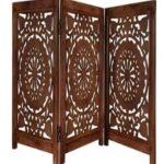 Handcrafted Wooden Room Divider / 3-Panel Carved Partition Screen