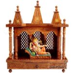 Handcrafted Wooden Temple for Home / Decorative Mandir with Lord Ganesha Idol