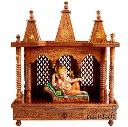 Handcrafted Wooden Temple for Home / Decorative Mandir with Lord Ganesha Idol
