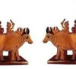 Handcrafted Wooden Bull Cart Showpiece / Decorative Traditional Oxen Figurine