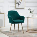 Modern Velvet Upholstered Accent Dining Chair with Gold Metal Legs (Teal Green)