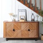 Boho Textured Wooden Sideboard Buffet Credenza with Chevron Doors