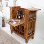 Modern Wooden Home Bar Cabinet with Folding Table and Wine Racks | Liquor Storage Unit