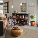 Elegant Wooden Home Bar Console Unit with Storage Shelves | Classic Living Room Furniture