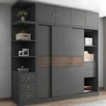 Contemporary Sliding Door Wardrobe with Open Shelves and Storage Drawers