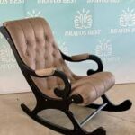 Classic Tufted Leatherette Wooden Rocking Chair | Relaxing Armchair for Living Room