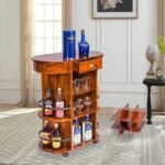 Vintage Wooden Mobile Bar Cart and Serving Trolley with Bottle Racks | Home Bar Furniture