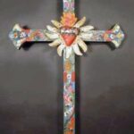 Handcrafted Decorative Wall Cross with Sacred Heart Motif / Artisanal