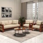 Contemporary Wooden Sofa Set with Round Coffee Table