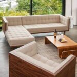 Modern L-Shaped Sectional Wooden Sofa Set with Center Table