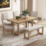 Modern Light Wood Dining Set with Bench and Upholstered Chairs