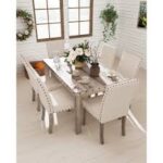 Rustic Farmhouse Upholstered Dining Set with Nailhead Trim
