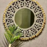 Handcrafted Wooden Floral Carved Round Wall Mirror