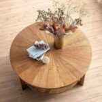 Modern Round Wooden Center Table with Sunburst Top