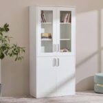 Modern Glass-Door Storage Cabinet & Display Showcase (White Finish)