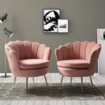 Modern Velvet Scalloped Accent Chairs / Shell Lounge Chairs with Gold Metal Legs (Blush Pink, Set of 2)