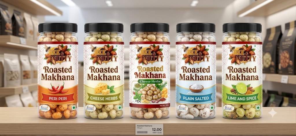6bf959c8-c08e-4407-9c27-5580d3edd2bf Bee & Nutty Roasted Makhana ( 5 Flavors Range ) - Image 1